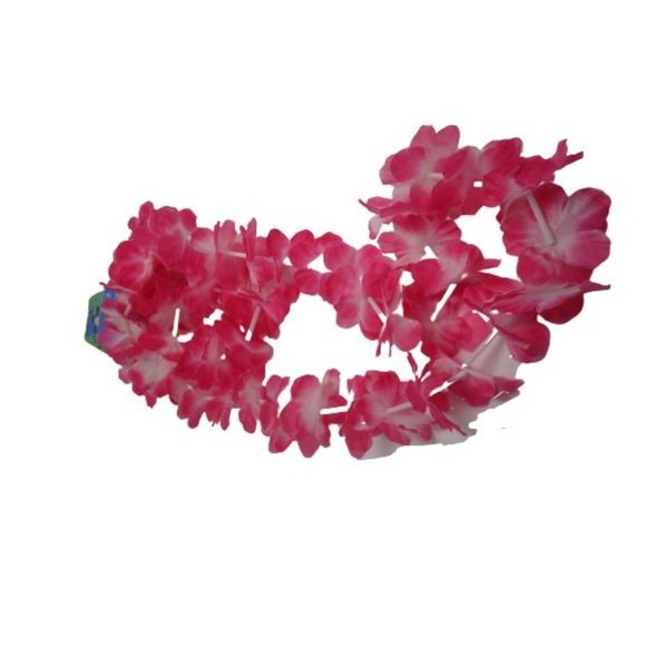 Hawaiian 2 Leis 2 Headbands 2 wristbands Pink Green Lua Coastal Tropical Tiki - Picture 7 of 8